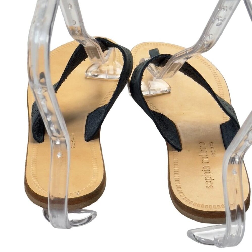 SOPHIA MILANO Women's Shoes Gray Flat Slides Perforated Leather Thongs Size 7.5M - Picture 8 of 15